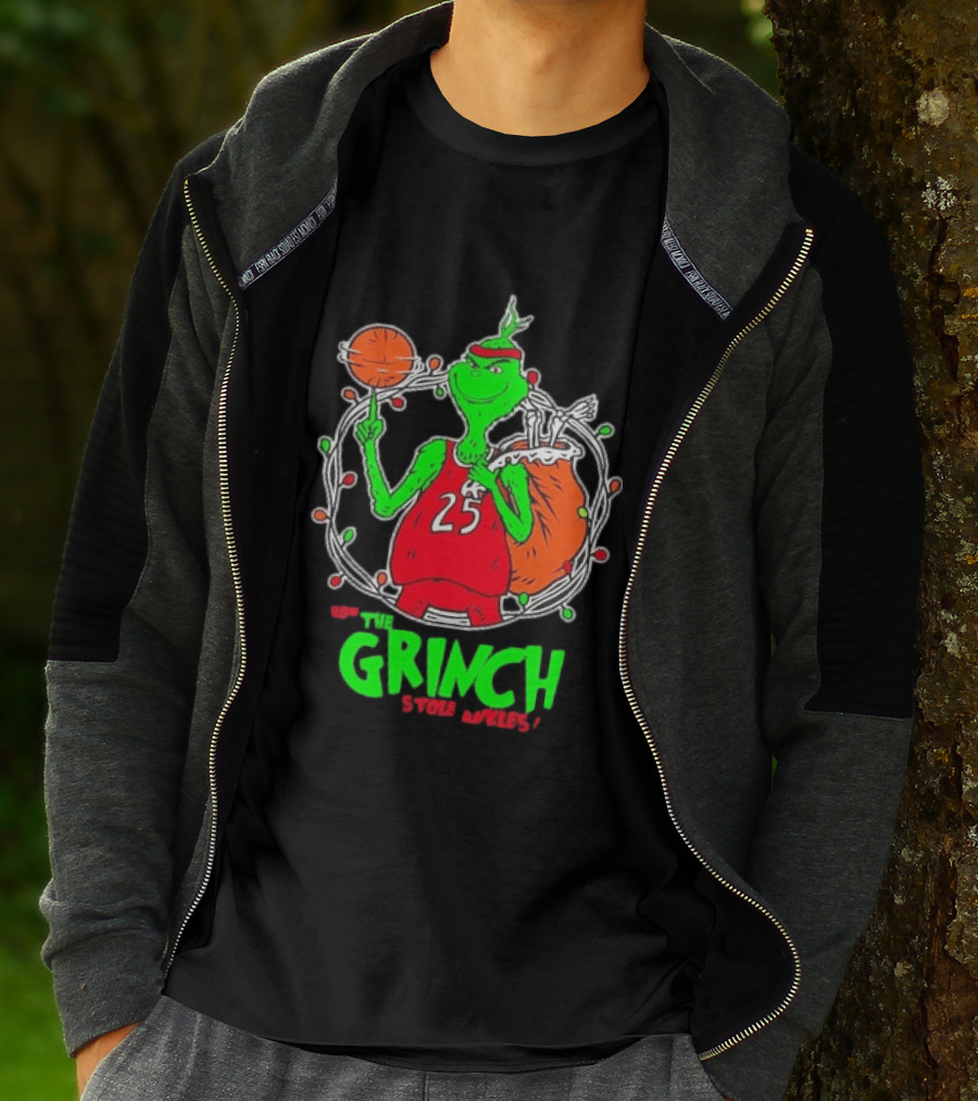 The Grinch Basketball Christmas Lights Jersey 25 Stole Ankles Green T-Shirt