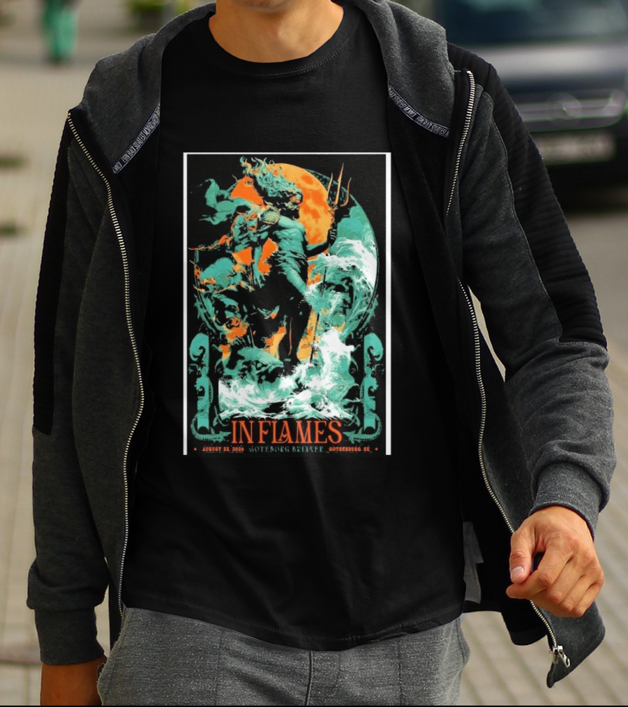 In Flames Göteborg Brinner August 22 2026 Poseidon Trident Concert Event Gothenburg SE T-Shirt