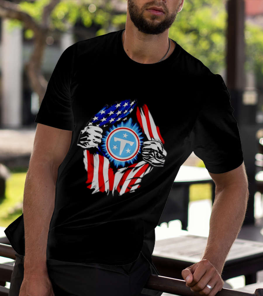 Tennessee Titans American Flag Ripped Chest USA Football Fan T-Shirt