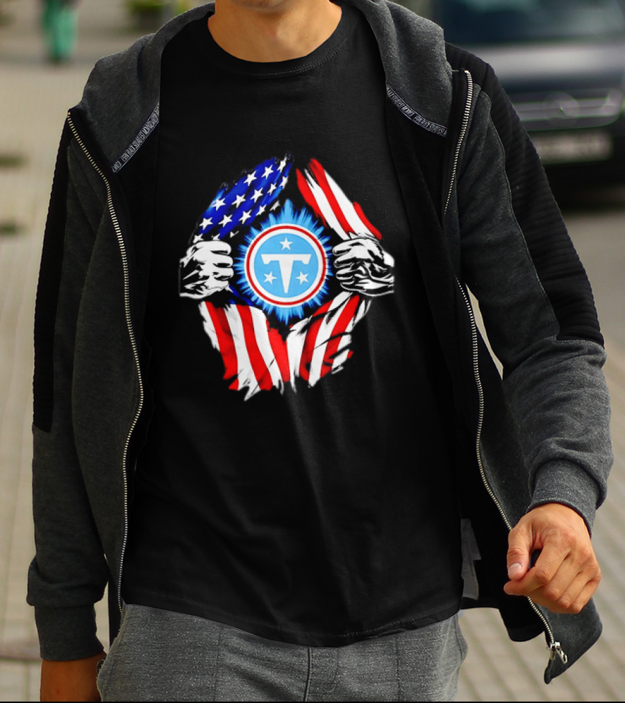 Tennessee Titans American Flag Ripped Chest USA Football Fan T-Shirt