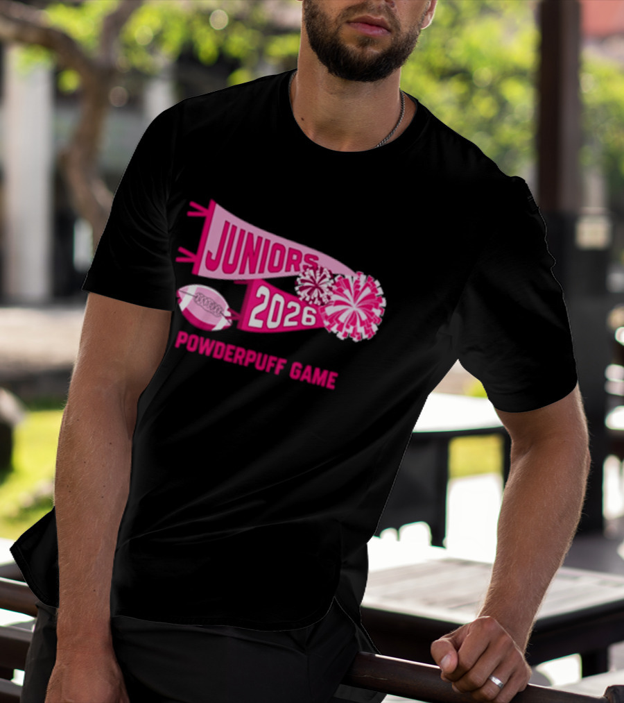 Juniors 2026 Powderpuff Game Pom Poms And Football T-Shirt