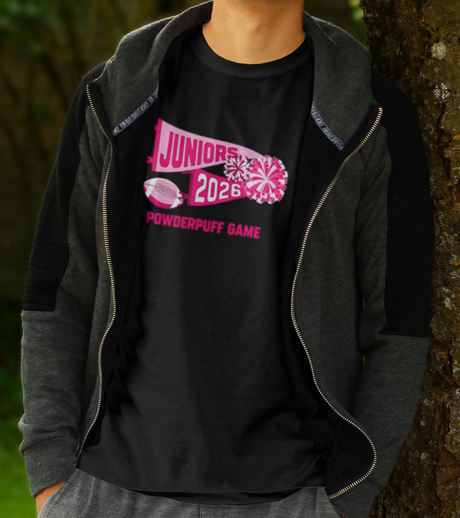 Juniors 2026 Powderpuff Game Pom Poms And Football T-Shirt