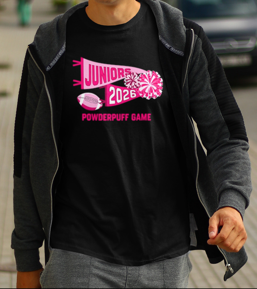 Juniors 2026 Powderpuff Game Pom Poms And Football T-Shirt