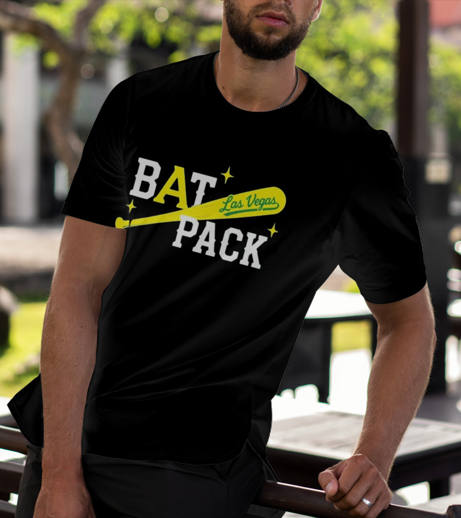 Las Vegas Bat Pack Yellow Baseball Bat Logo With Stars T-Shirt
