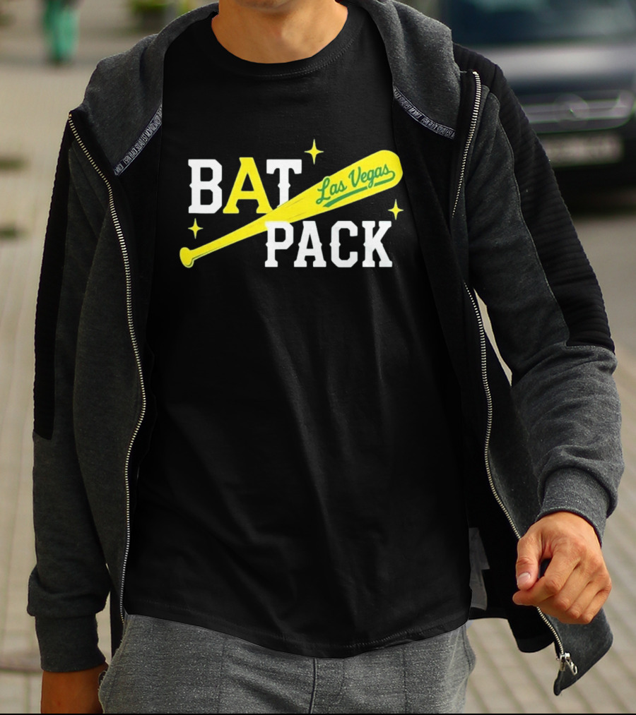 Las Vegas Bat Pack Yellow Baseball Bat Logo With Stars T-Shirt