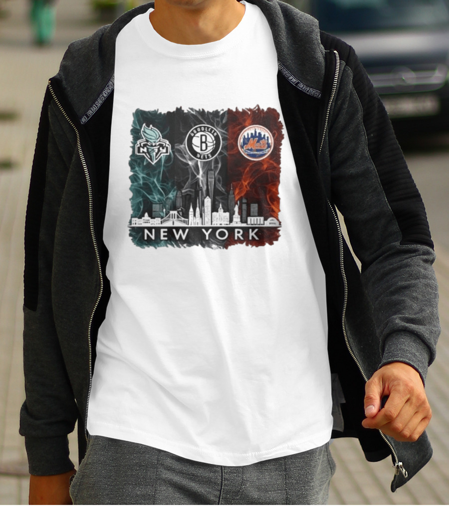 Brooklyn Nets New York Mets Liberty 2026 Celebration Skyline T-Shirt