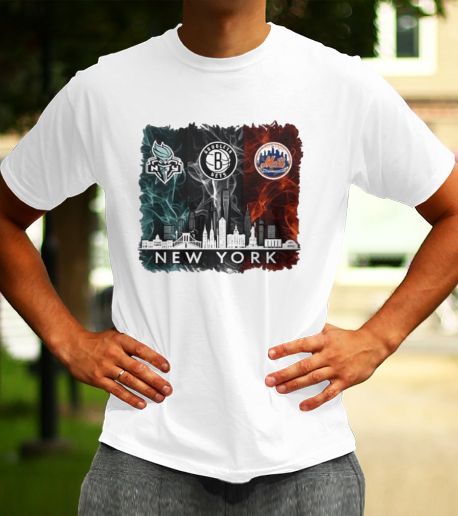 Brooklyn Nets New York Mets Liberty 2026 Celebration Skyline T-Shirt