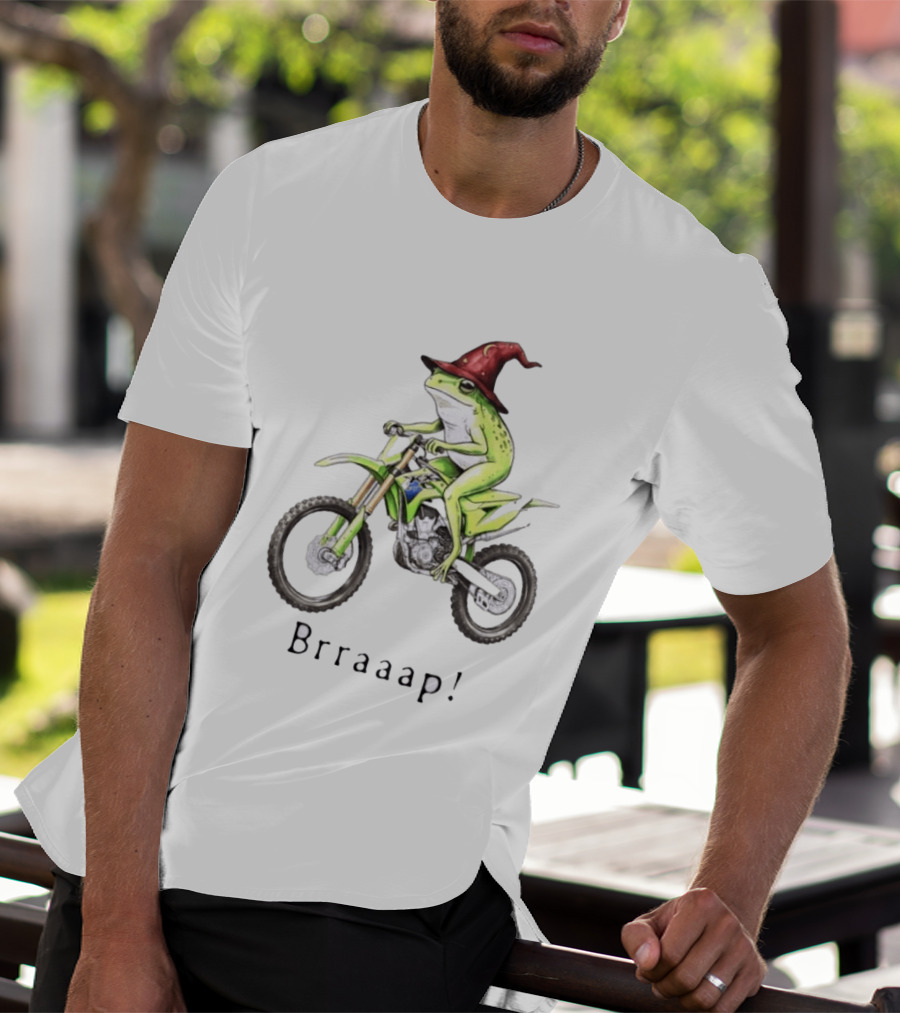 Brraaap Wizard Frog On Green Motocross Bike T-Shirt