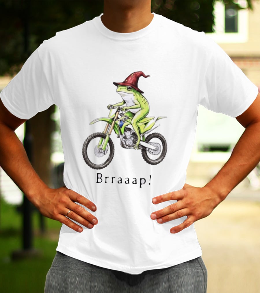 Brraaap Wizard Frog On Green Motocross Bike T-Shirt