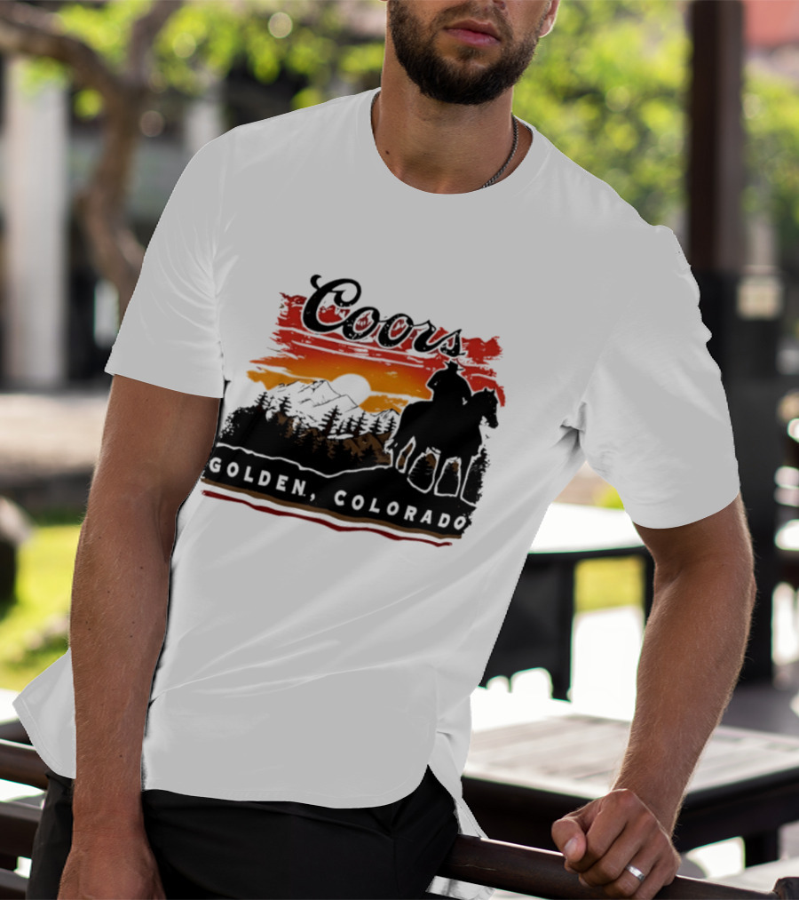 Coors Golden Colorado Cowboy Sunset Mountains T-Shirt