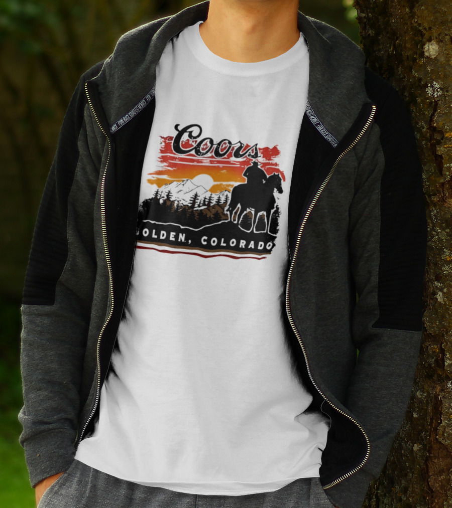 Coors Golden Colorado Cowboy Sunset Mountains T-Shirt