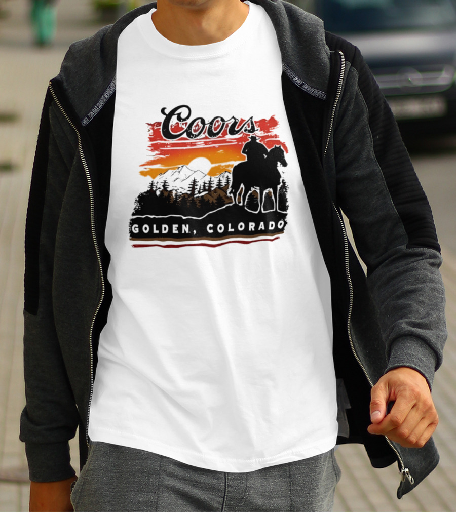 Coors Golden Colorado Cowboy Sunset Mountains T-Shirt