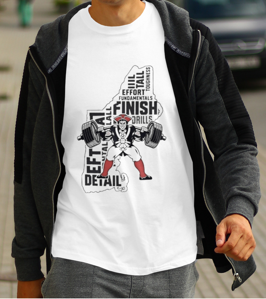 Pat Patriot Colonial Barbell Finish Drill Effort Detail T-Shirt