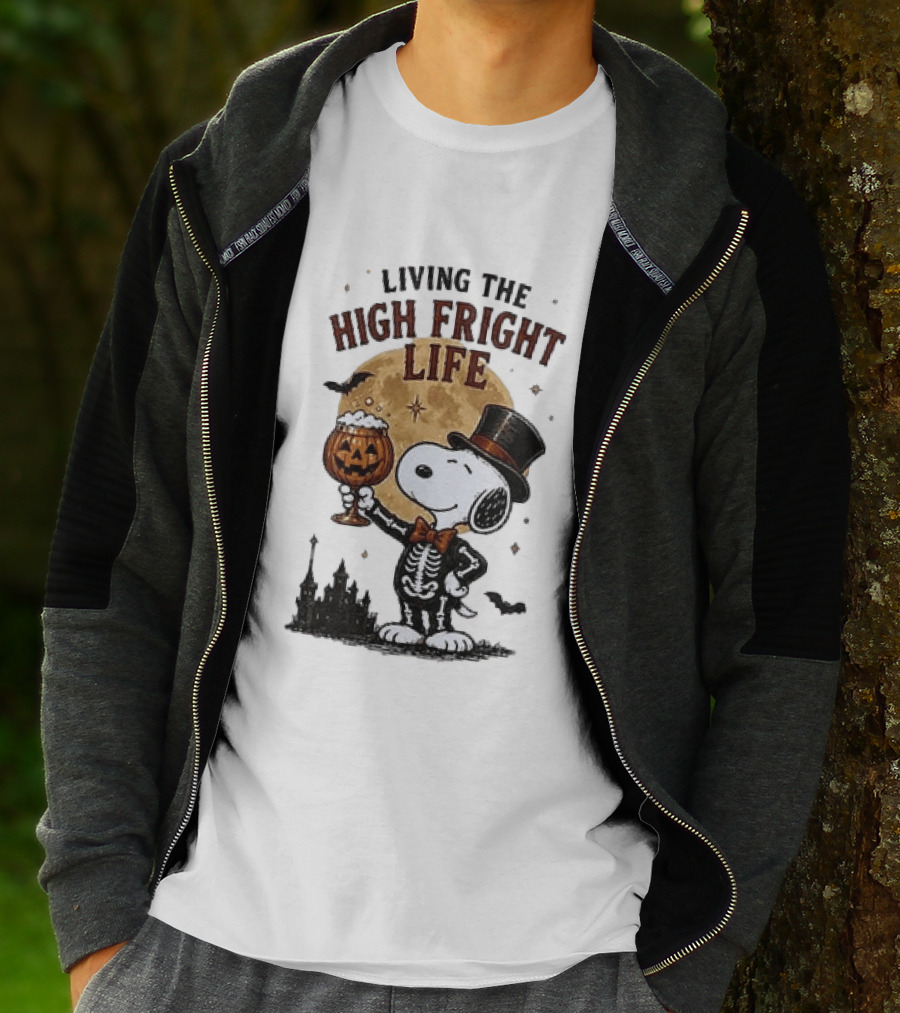 Peanuts Snoopy Living The High Fright Life Halloween Moon Pumpkin T-Shirt