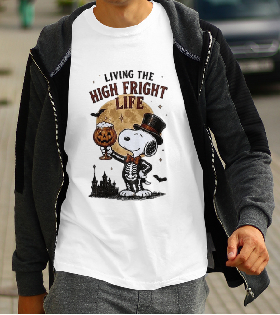 Peanuts Snoopy Living The High Fright Life Halloween Moon Pumpkin T-Shirt