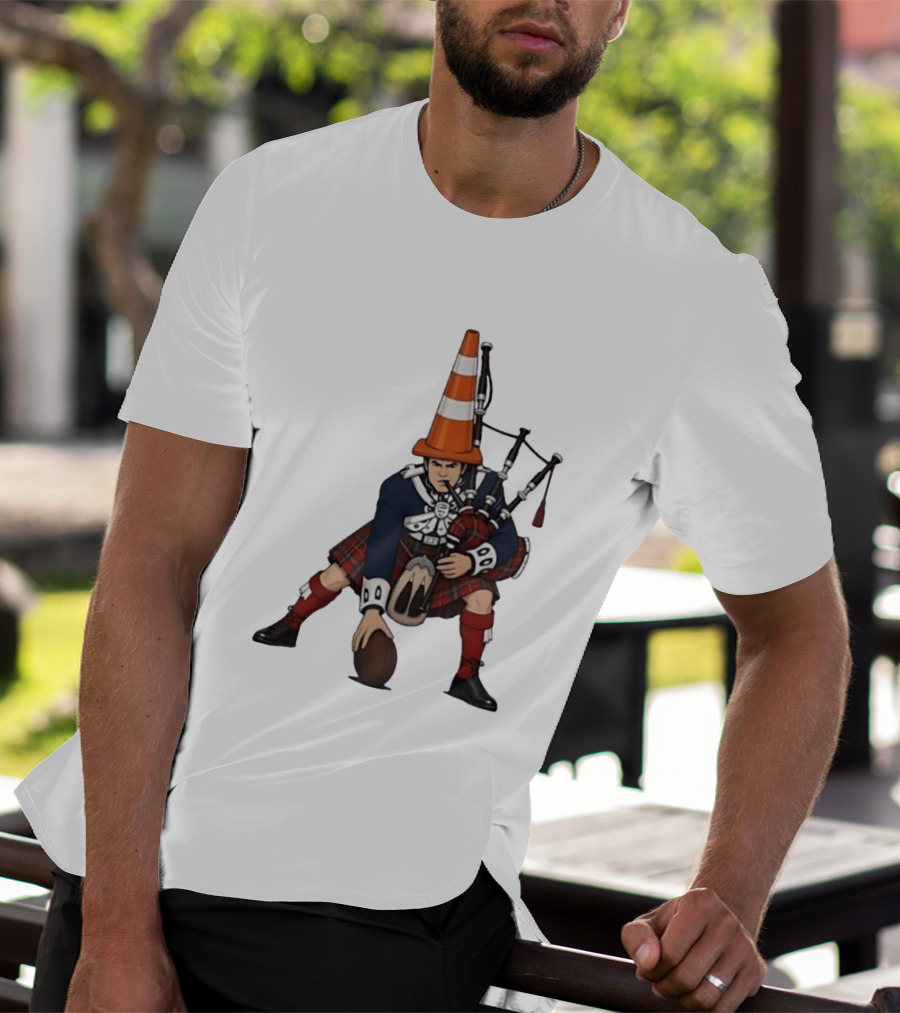 Scottish Bagpiper Traffic Cone American Football Fusion T-Shirt