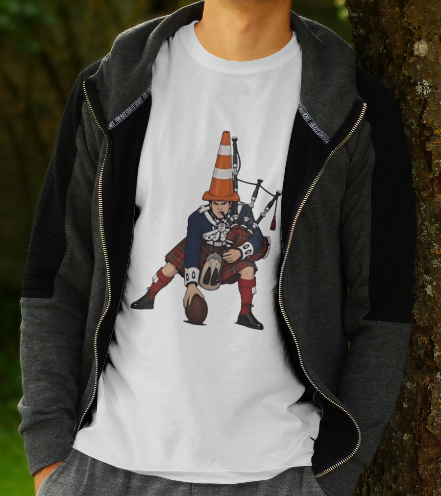 Scottish Bagpiper Traffic Cone American Football Fusion T-Shirt