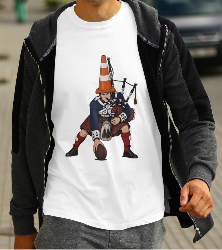 Scottish Bagpiper Traffic Cone American Football Fusion T-Shirt