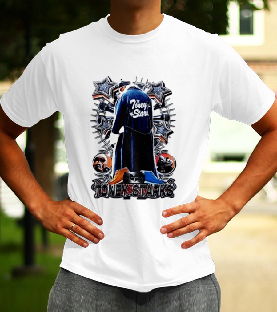 Toney Starks Blue Coat Star Motif Back Cover Art With Big Pun T-Shirt