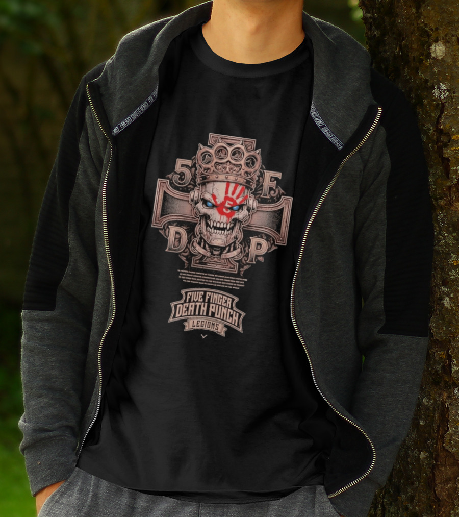 Five Finger Death Punch Legions Skull Crown Handprint Cross T-Shirt