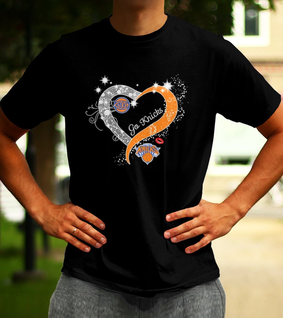 New York Knicks Heart Sparkle Go Knicks Basketball NBA Kiss T-Shirt