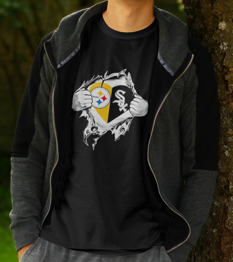 Pittsburgh Steelers Chicago White Sox Heart Superman Chest Rip T-Shirt