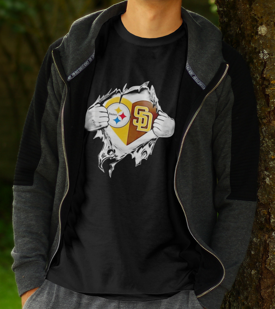 Pittsburgh Steelers San Diego Padres Heart Superman Chest Rip T-Shirt