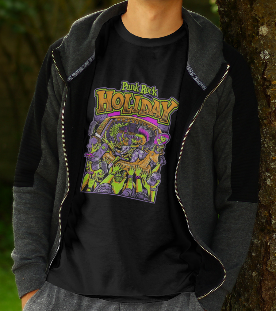 Punk Rock Holiday Skeleton Goat Crowd Surfing Music Festival 26 Summer T-Shirt