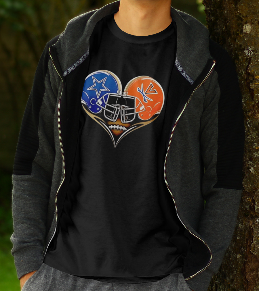 Dallas Cowboys Virginia Cavaliers Heart Helmet Football Fusion T-Shirt