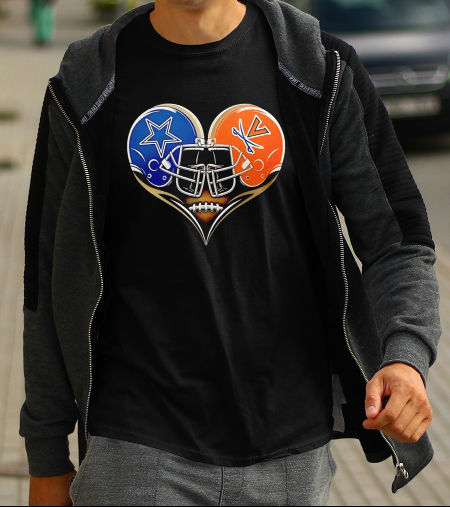 Dallas Cowboys Virginia Cavaliers Heart Helmet Football Fusion T-Shirt