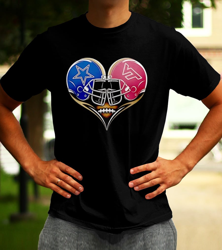 Dallas Cowboys Virginia Tech Hokies Heart Helmet Football T-Shirt
