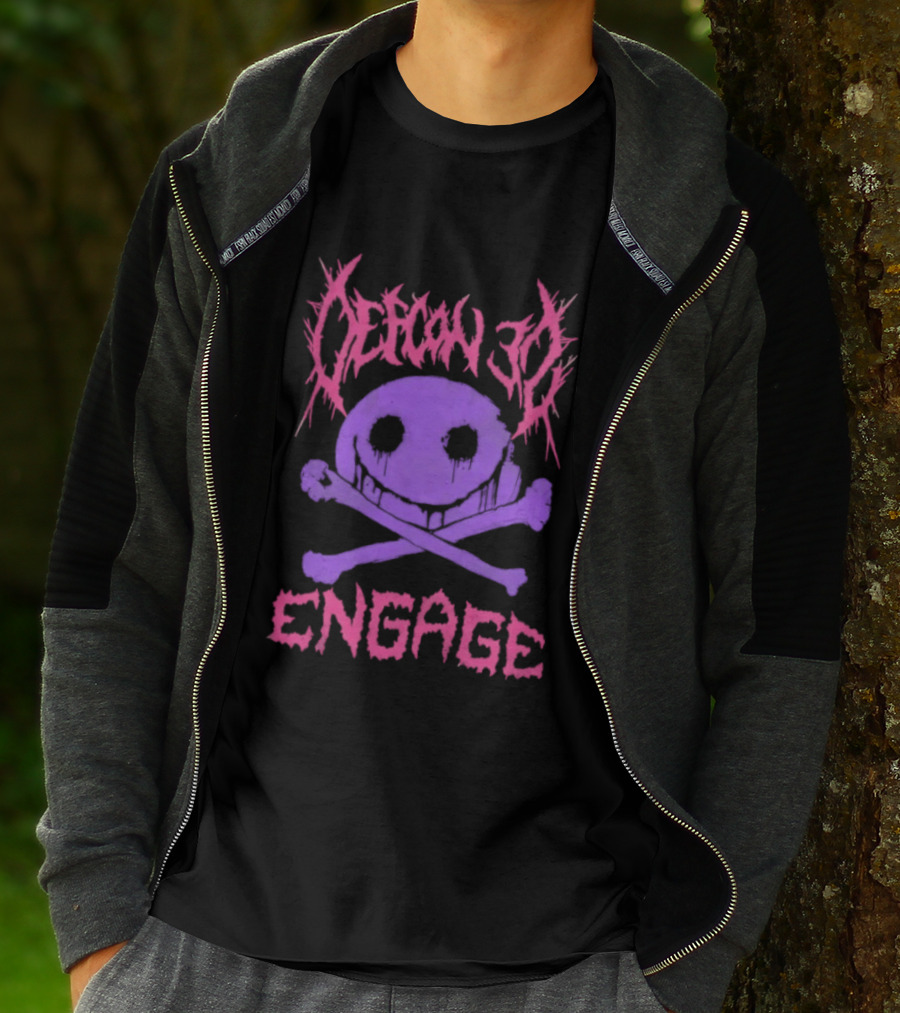 Defcon 30 Engage Purple Metal Skull Smiley T-Shirt