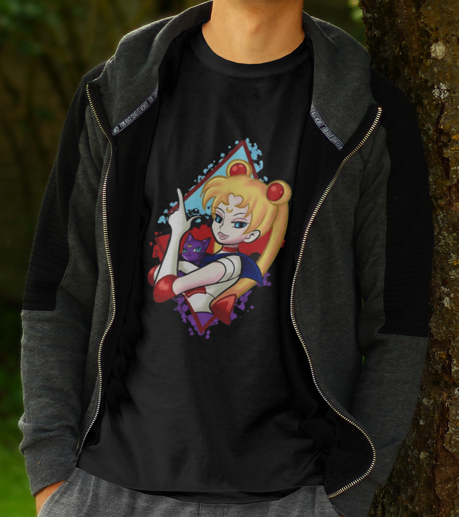 Sailor Moon With Luna Cat Anime Manga T-Shirt