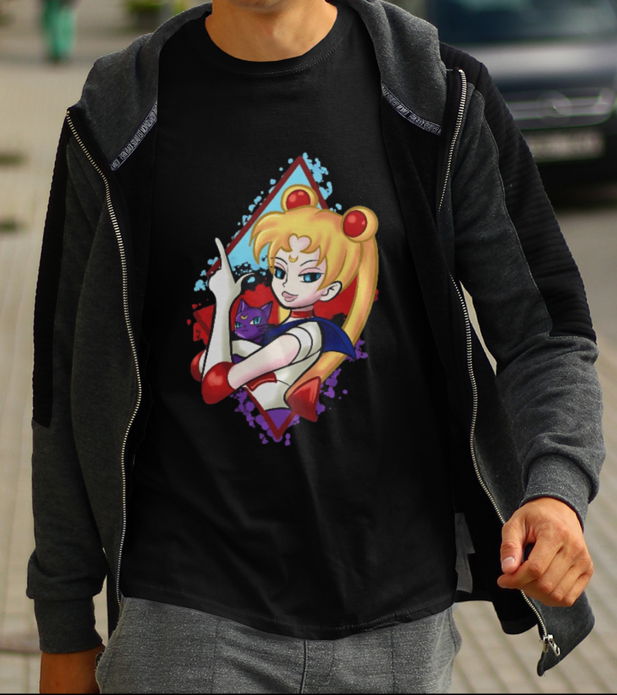 Sailor Moon With Luna Cat Anime Manga T-Shirt