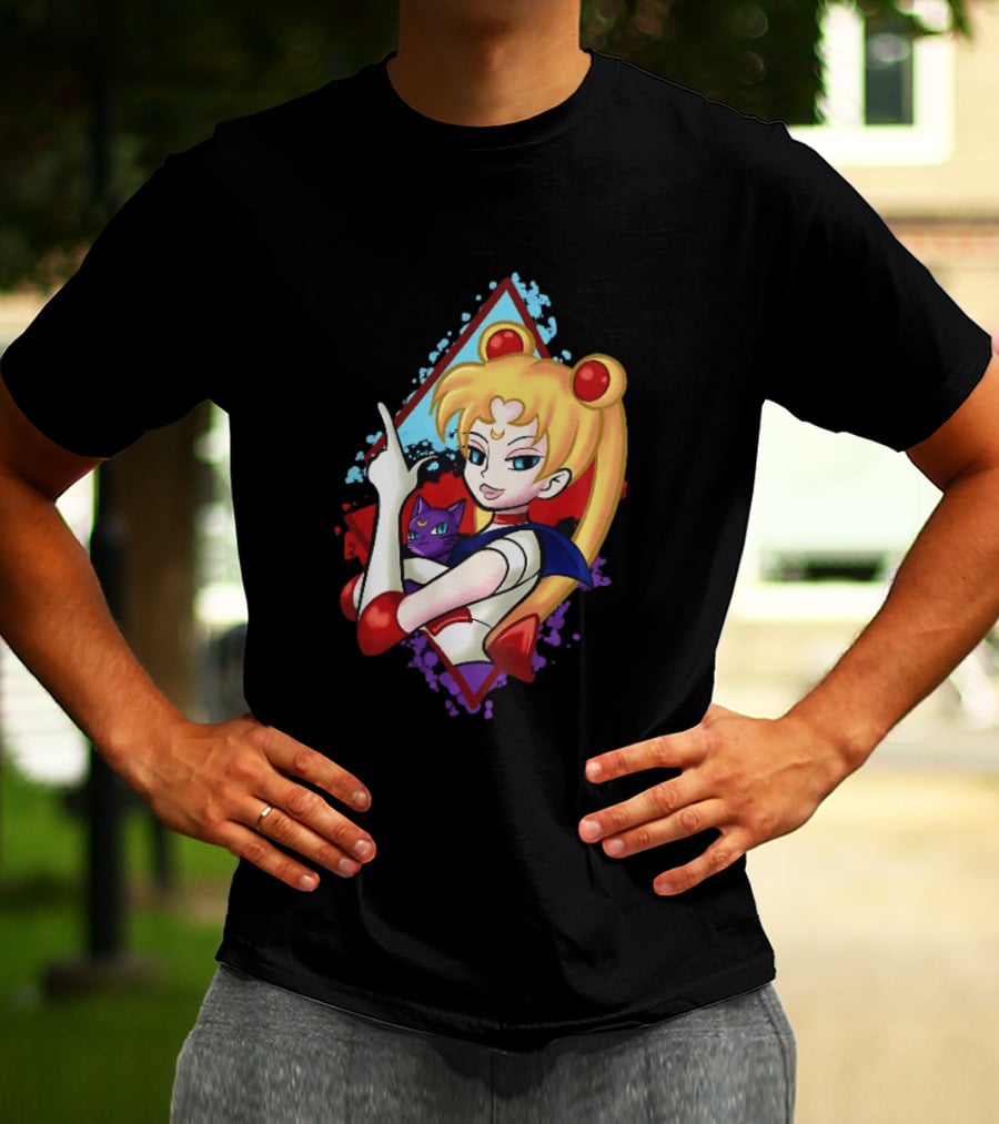 Sailor Moon With Luna Cat Anime Manga T-Shirt