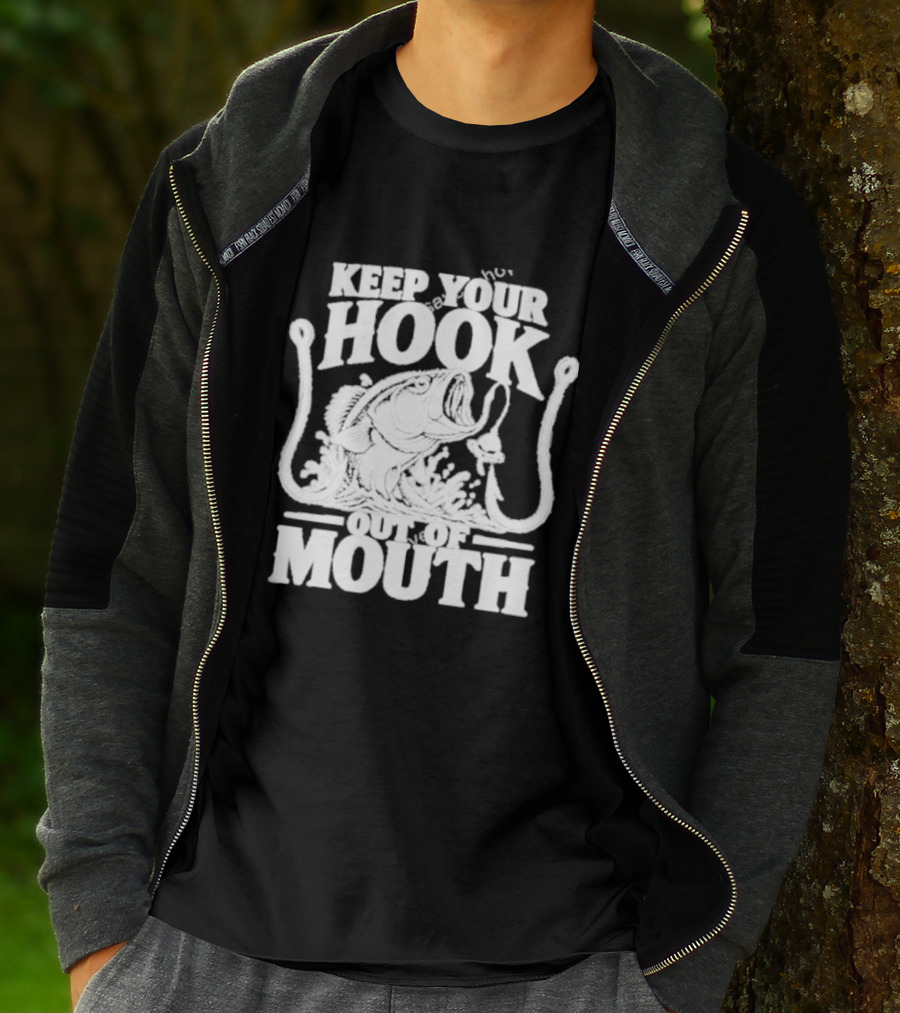 Keep Your Hook Out Of Mouth Bass Angling Water Splash Distressed T-Shirt
