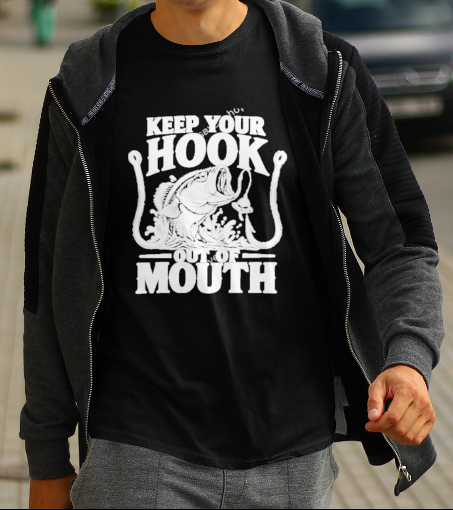 Keep Your Hook Out Of Mouth Bass Angling Water Splash Distressed T-Shirt