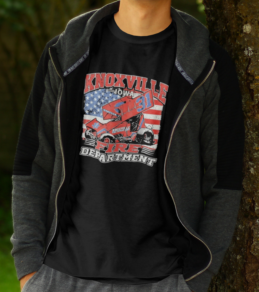 Knoxville Iowa Fire Department Station 31 Sprint Car American Flag T-Shirt