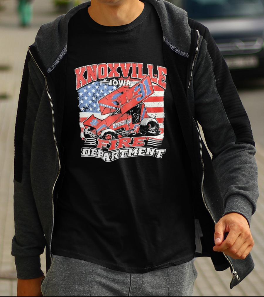 Knoxville Iowa Fire Department Station 31 Sprint Car American Flag T-Shirt