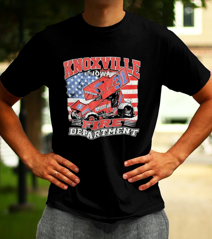 Knoxville Iowa Fire Department Station 31 Sprint Car American Flag T-Shirt
