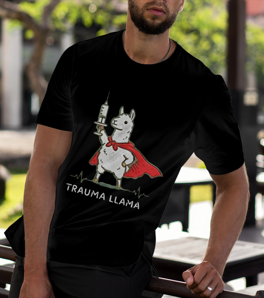 Trauma Llama Nurse Superhero Holding Syringe T-Shirt