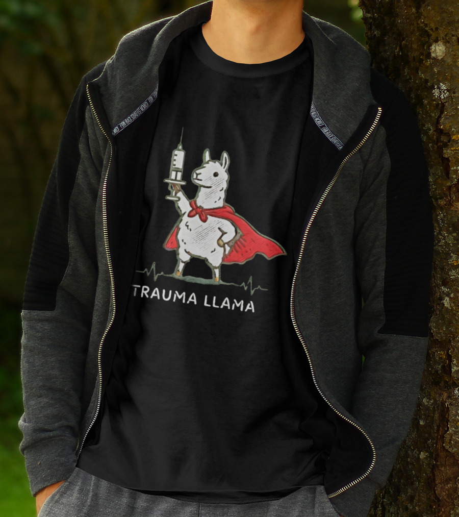 Trauma Llama Nurse Superhero Holding Syringe T-Shirt