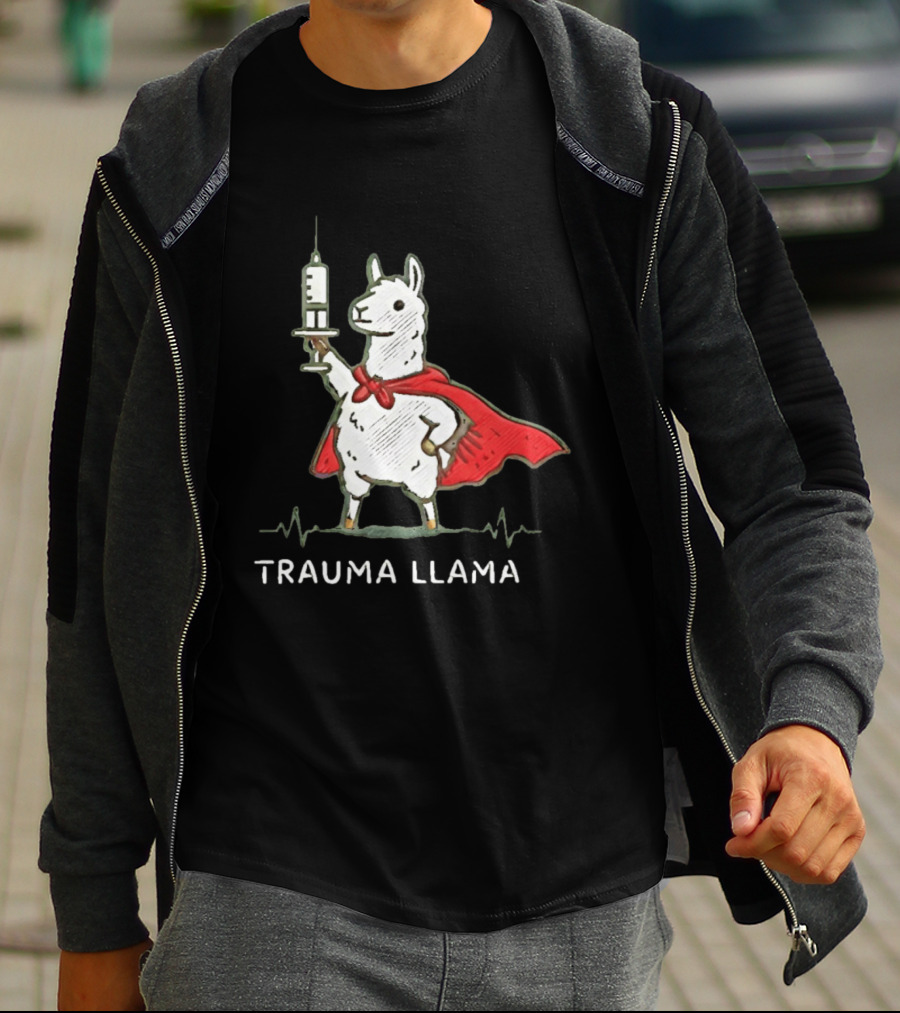 Trauma Llama Nurse Superhero Holding Syringe T-Shirt