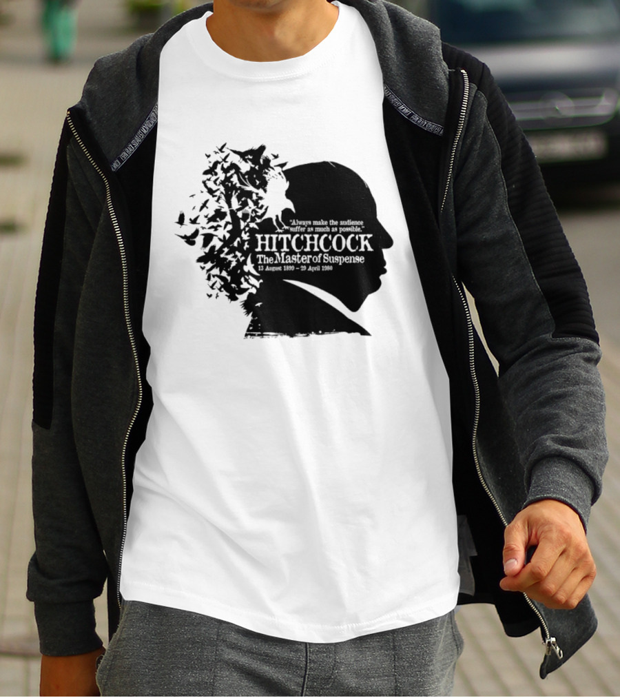 Alfred Hitchcock The Master Of Suspense Silhouette Birds 1899 1980 T-Shirt