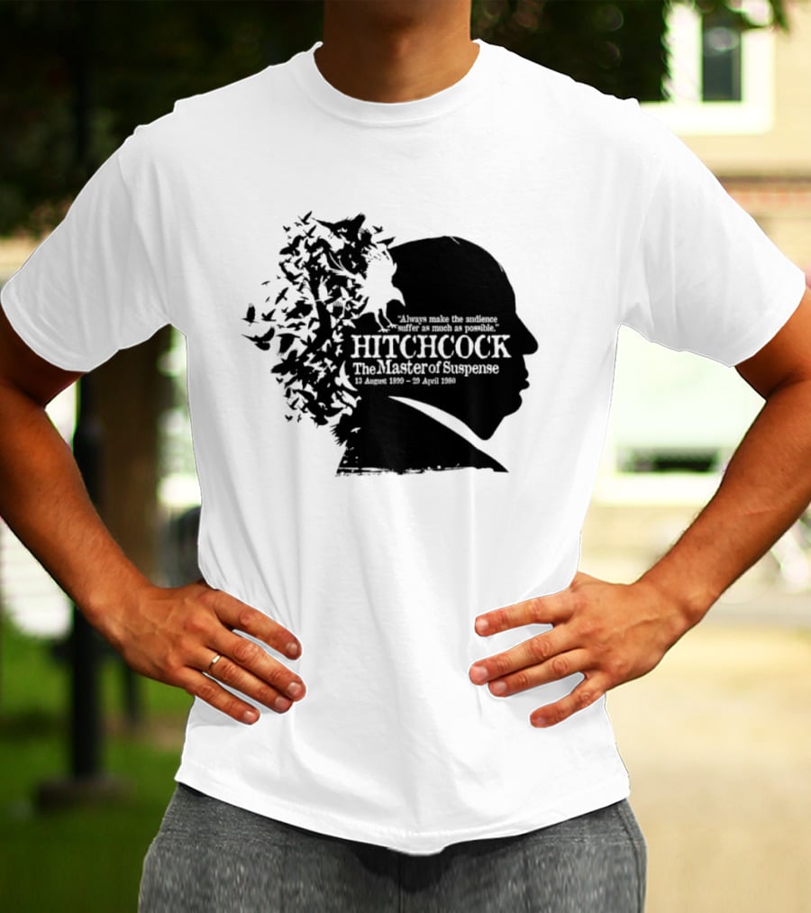 Alfred Hitchcock The Master Of Suspense Silhouette Birds 1899 1980 T-Shirt