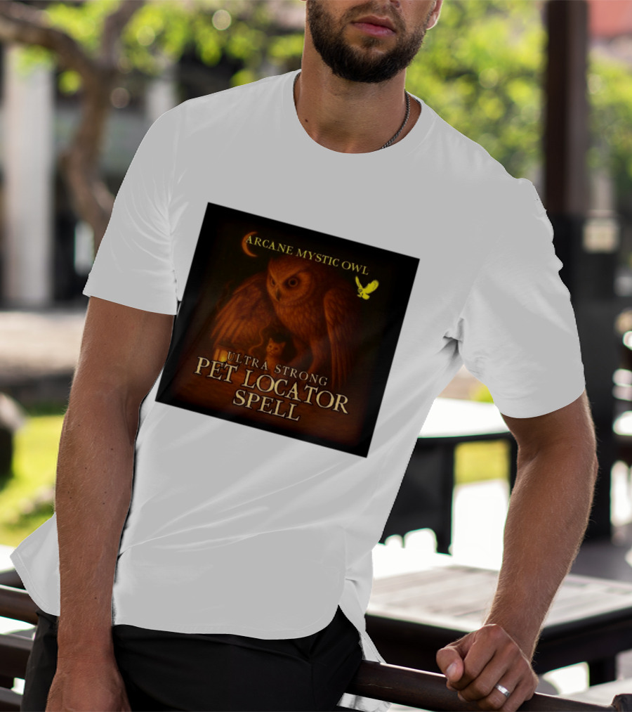 Arcane Mystic Owl Ultra Strong Pet Locator Spell Moonlit Guardian T-Shirt