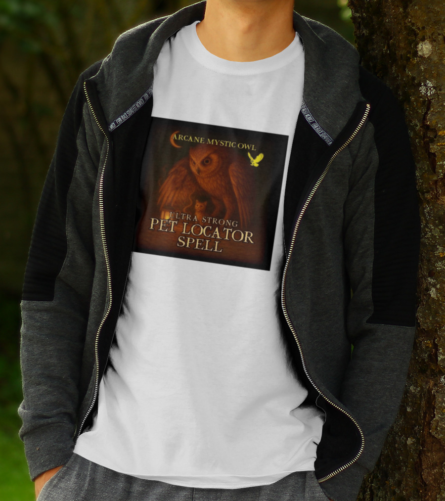 Arcane Mystic Owl Ultra Strong Pet Locator Spell Moonlit Guardian T-Shirt
