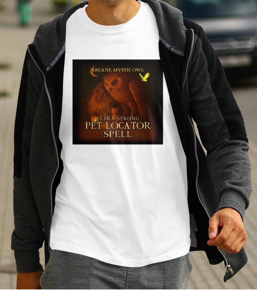 Arcane Mystic Owl Ultra Strong Pet Locator Spell Moonlit Guardian T-Shirt