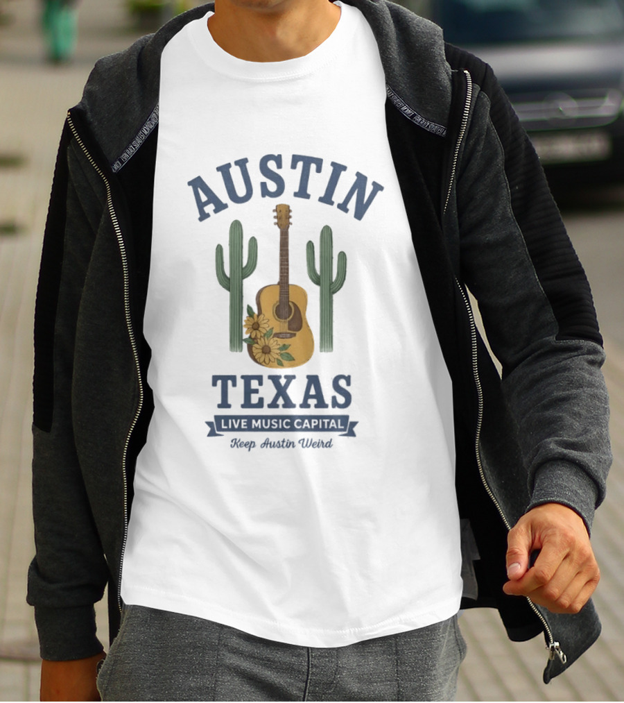 Austin Texas Live Music Capital Guitar Cactus Keep Austin Weird T-Shirt