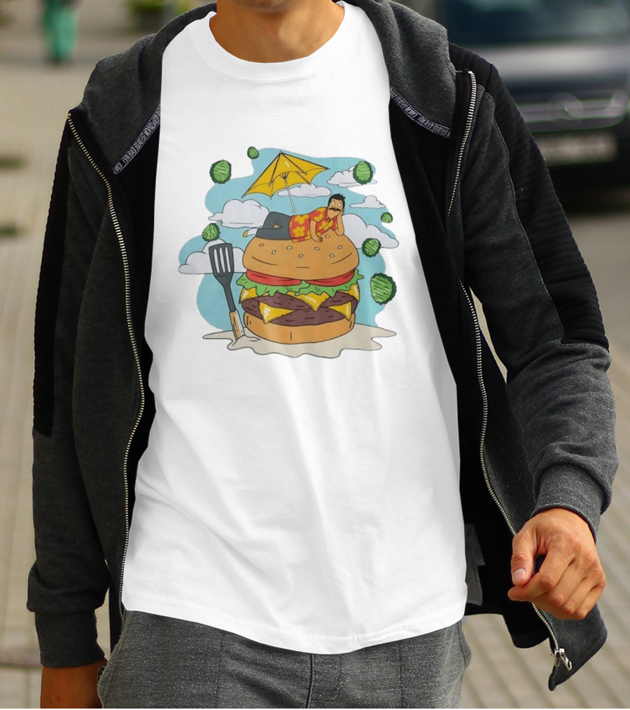 Bob Belcher Relaxing On Giant Burger With Lettuce Clouds And Spatula Bob's Burgers T-Shirt
